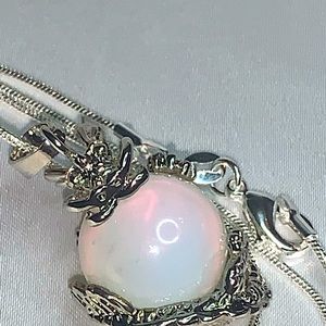 Opalite and Silver dragon ball necklace.